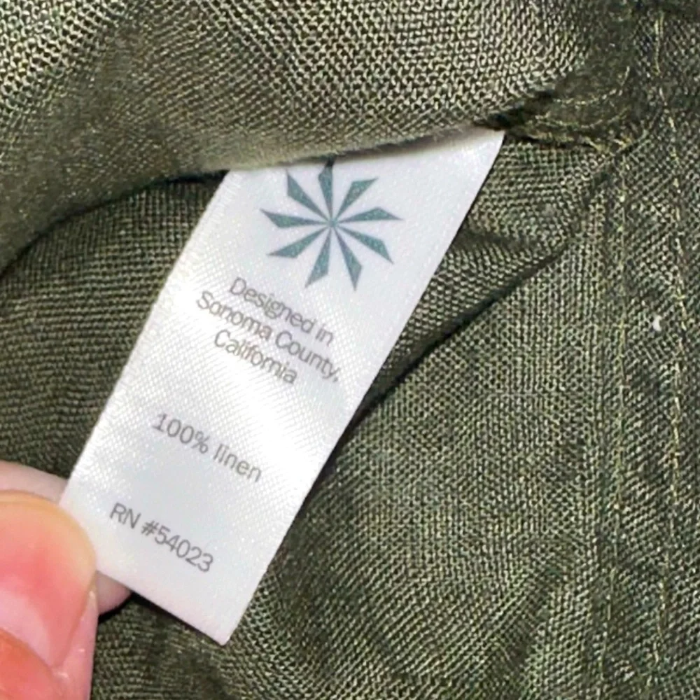 Athleta Linen Vest Top Army Green XS Zip Up Tie Waist Pockets Military Biker - Picture 6 of 8